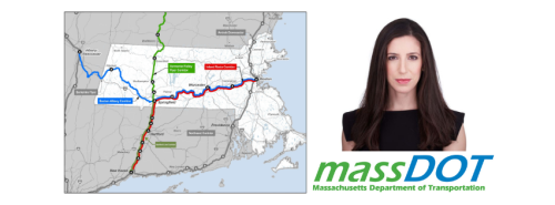 MassDOT Compass Rail Program Map and Headshot of Meredith Slesinger