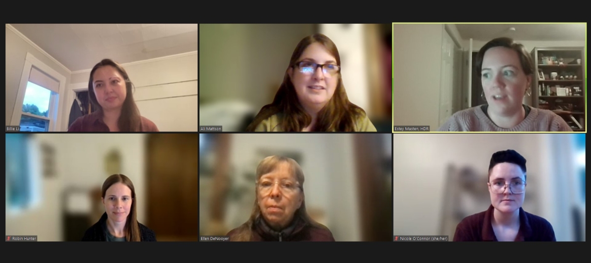 Screenshot of 6 women during the DEI book club in discussion